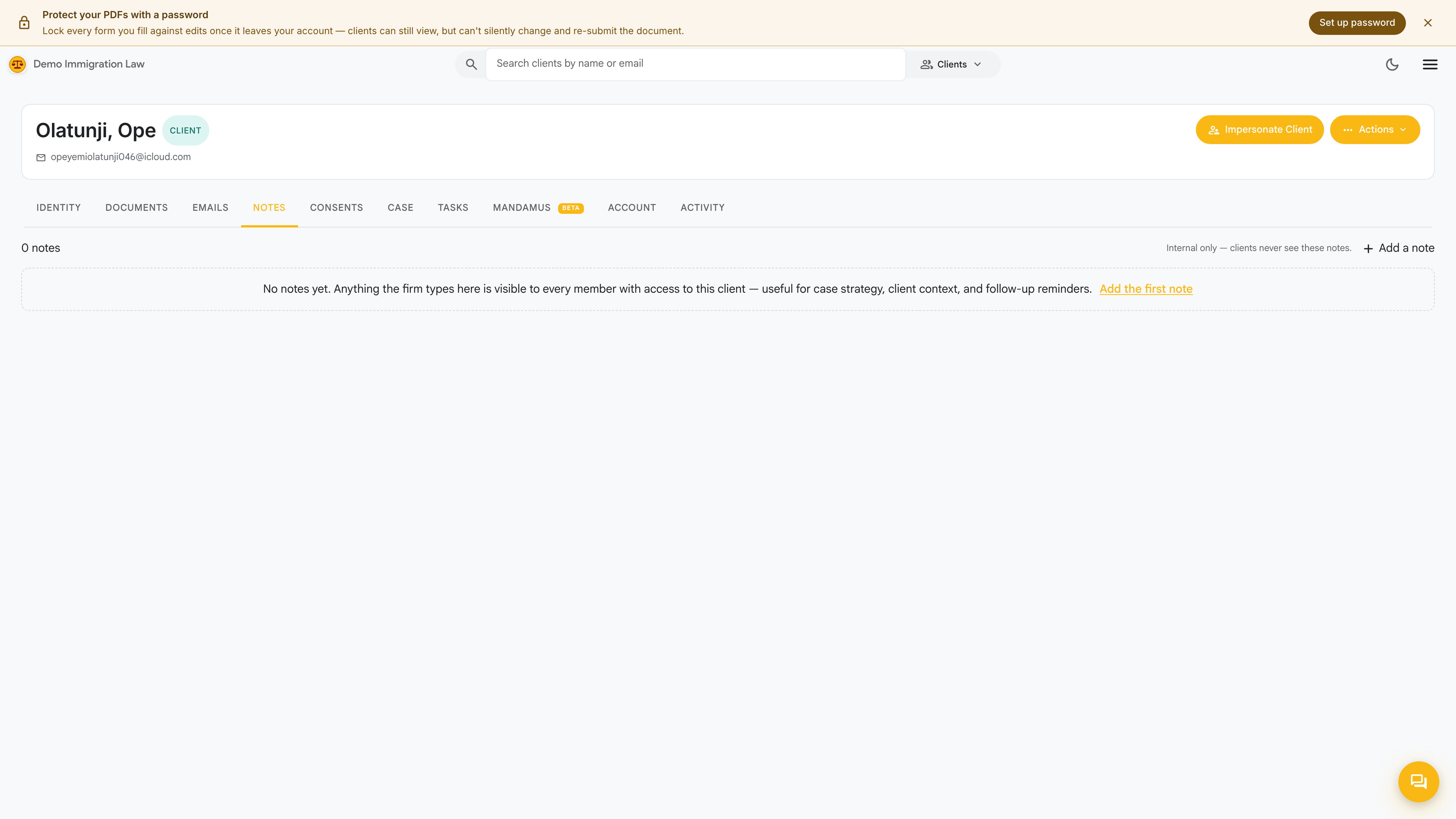 Notes tab