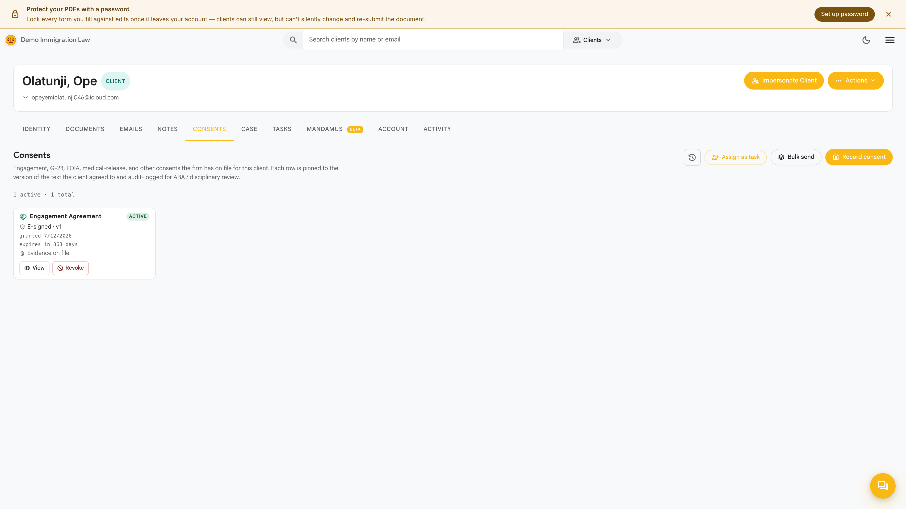 Consents tab
