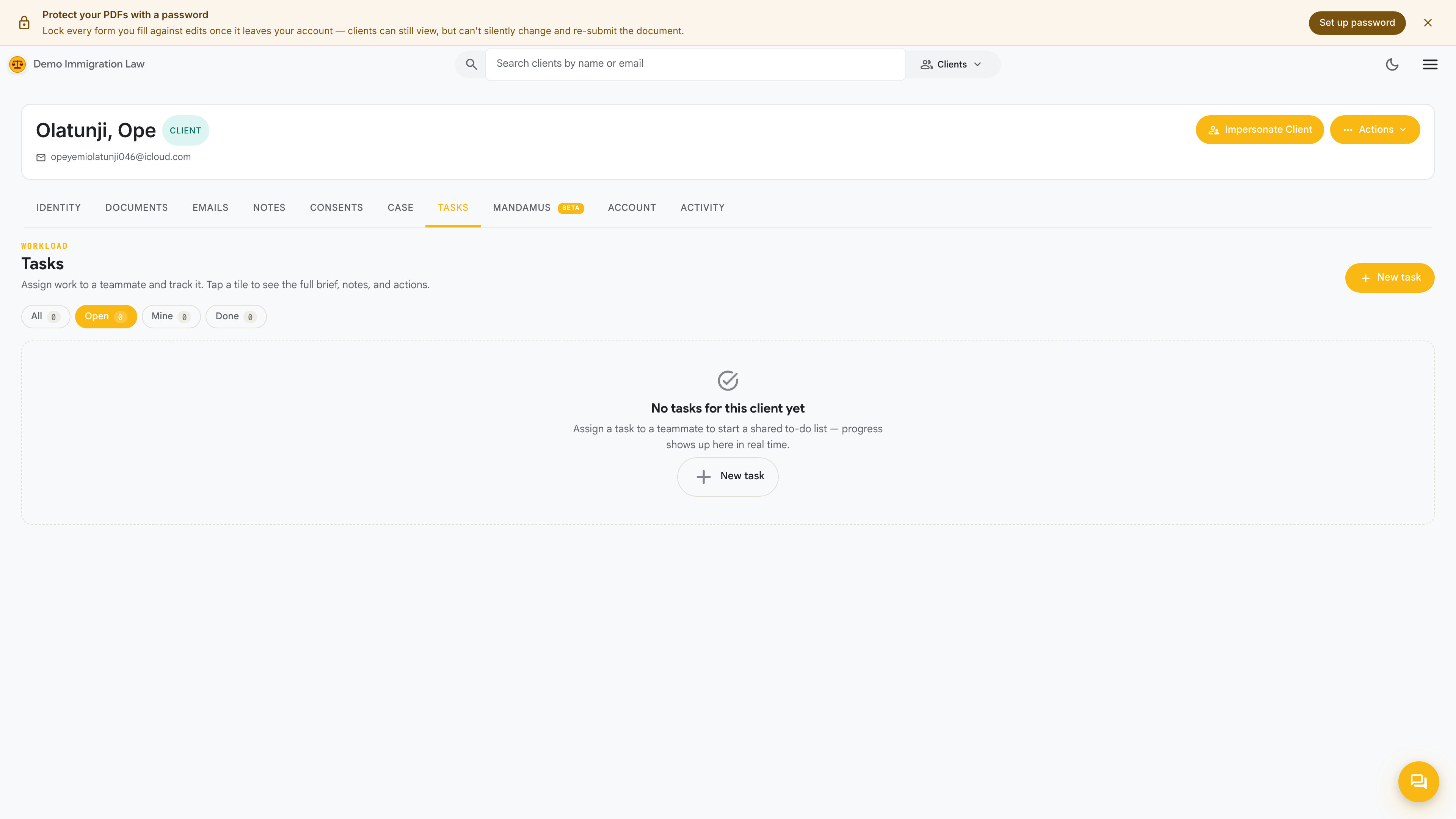 Tasks tab